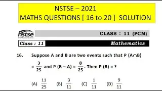 NSTSE 2021 MATHS QUESTIONS 16 TO 20 CLASS 11TH