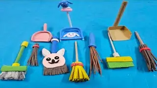 MINIATURE CLEANING KIT MAKING WITH SUPERCLAY AND PAPER || DIY  BRUSH ,JHADU, DUSTBIN,MOP,DUSTPAN 