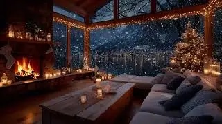 Calm Winter Piano Music | Fireplace Warmth & Snowy Night Ambience