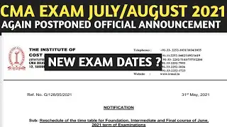 Breaking News | CMA Exam July / August 2021 Again Postponed | ICMAI Official announcement  New date