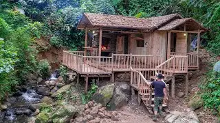 I Built a Cozy Wooden Cabin Next to a Stream | Jungle Survival Off the Grid