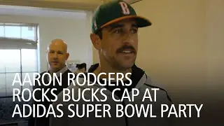 Aaron Rodgers Rocks Bucks Cap At Adidas Super Bowl Party