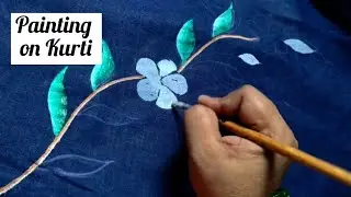 Easy Fabric Painting on Blue👗Dress | डार्क कलर के कपड़े पर कैसे पोंटिंग करें #suitpainting 