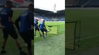 Rebounder finishing drill at the stadium