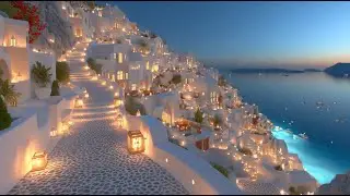 A Peaceful Virtual Tour of a Dreamy Santorini-Inspired Town | Relaxing Sea Breeze Ambience