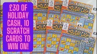 10 &pound;3 Holiday Cash lottery scratch cards, &pound;30 of cards to enjoy whilst chasing a win or two!