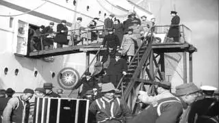 Jewish refugees fleeing from Nazi oppression arrive by a boat in Shanghai, China. HD Stock Footage