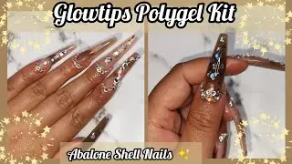 Glowtips Polygel Kit | Mocha Nude & Khaki Brown | Abalone Seashell Nails | Crystal / Rhinestone App