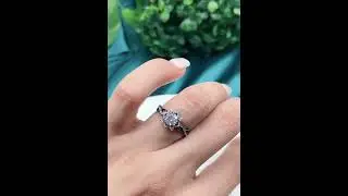 Vintage Round Black Moissanite Engagement Ring, Black Promise Ring,