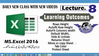 MS excel lecture 8 in urdu,Hide and unhide sheets,columns,rows,protect sheet,tab color,copy sheet.