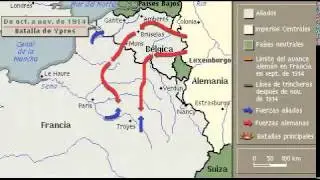 PRIMERA GUERRA MUNDIAL FRENTE OCCIDENTAL REPRESENTACION ANIMADA EN UN MAPA