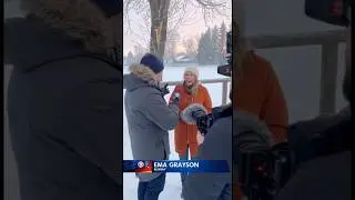 Tree explodes during live TV interview 😳 #coldweather #snowstorm #winter #news