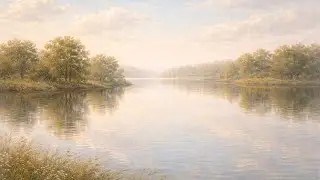 Light & Airy Oil Landscape Art for TV | Calm Lake Reflection | 4K No Sound (3 Hours)