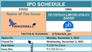 POLICY BAZAAR IPO OPENING ON 1ST NOVEMBER | PB FINTECH IPO DATE | POLICY BAZAAR DATES ANNOUNCED |IPO