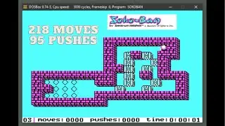 Soko-Ban Level 3 move-optimal (218 moves, 95 pushes) - SokoBan Floor 3 - IBM PC CGA - 1984
