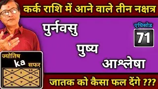 कर्क राशि में आने वाले तीन नक्षत्र ।। पुनर्वसु - पुष्य और आश्लेषा ।। जातक को कैसा फल देंगे ???