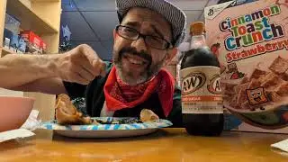 ASMR. Eating Pizza, Strawberry Cinnamon Toast Crunch While Drinking A&W Soda.