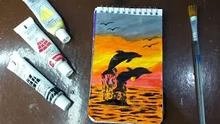 Sunset 🌇 dolphin 🐬  ocean painting ideas tutorial /acrylic paint 🎨#art#painting #youtube #artdesgin 