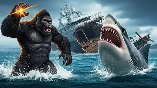 King Kong Trapped in the Ocean with Millions of Metal-Eating Sharks