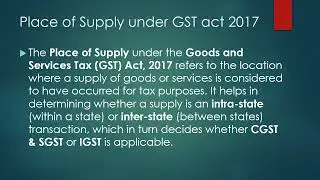 Taxable Event and Place of supply under GST act 2017 for B.Com Pass, Hons and Other courses
