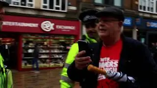 Featherstone Labour Councillor argues with early protest gatherers in Wakefield