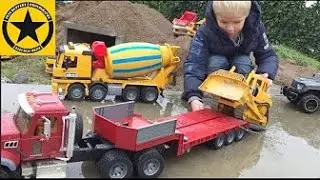 BRUDER Toys Tunnel Project Episode 13 CAT EXCAVATOR Mercedes Dump TRUCKS