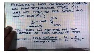 ASTR 1P01 CLIP 107 H R Diagram Continued; Eddington's Mass Luminosity Relation For Main Sequence Sta