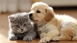 This British Shorthair kitten and Golden Retriever puppy made my day.