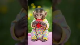 Adorable Tiny Baby Monkey Eating a Strawberry Watch Its Tiny Hands Work