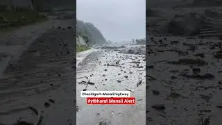 A stretch of the Manali highway has washed away in a flooded Beas river  #manali #highway #short