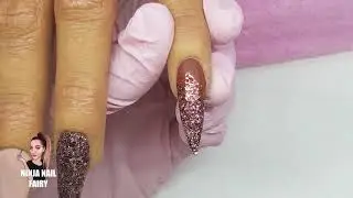 Acrylic nails LONG fall/autumn STILETTO Shape - BROWN | COPPER GLITTER