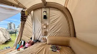 🇳🇿 Tesla Camping in Summer | Tail Tent Setup at Mount Maunganui, New Zealand