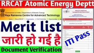 RRCAT Atomic Energy Department ITI Apprentice 2022 Merit list,TASAR Apprentice Document Verification
