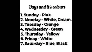 Day wise Colour. VASTU tips.