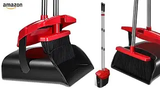 Mosuch Broom & Dustpan Set, Home Use Kitchen Outdoor Rubber Broom with Dustpan Premium Long Handled
