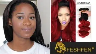 FeshfeN Hair Unboxing Review - Red Ombre Body Wave Bundles With Closure