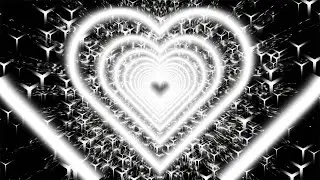 Neon White Tunnel of Hearts With Triangular Particles on Black Background. 4K Video Loop