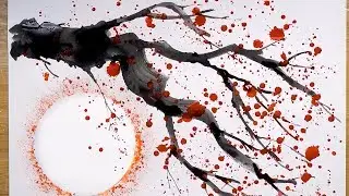 Easy Cherry Blossom Painting | Splatter Painting Technique in Watercolor