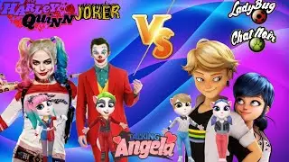 My talking angela 2 Harley Quinn and Joker vs cat noir and Ladybug New updatie cosplay