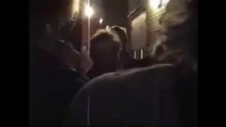 Gillian Anderson meets a friend at the stage door