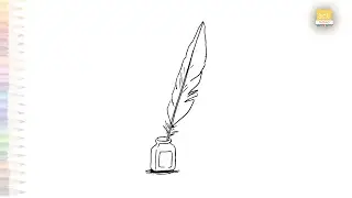Quill pen feather and Inkwell drawing | Outline drawings | How to draw feather and Inkwell easy