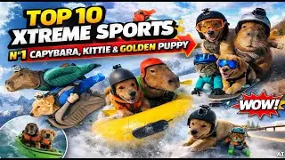 TOP 10 Xtreme Sports: Capybara, Kitty & Golden Puppy 🏄&zwj;♂️🐱🐶#funny #shorts #sports #pets #ai