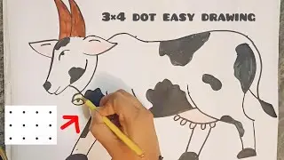 Easy Cow drawing | 3&times;4 dots cow drawing | How to draw a Cow from 3&times;4 dots easy | pongal kolam | easy