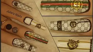 GUCCI NAILS,  WHITE AND BLACK GUCCI GEL NAIL ART