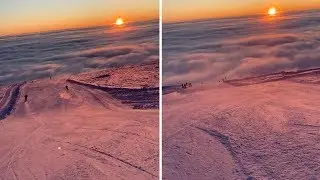 Snowboarding Through Stunning Pink Sunrise