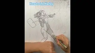 How to Ink Harley with Mallet #frankchoartist #harleyquinn #batman #drawing #ink