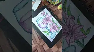 Beautiful Pencil color Art ✨ | Wine Glass & Lily Flowers Drawing | Aesthetic flower art #art #funny
