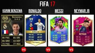 Karim Benzema vs Cristiano Ronaldo vs Lionel Messi vs Neymar Jr FIFA Card Comparisons