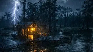 Heavy Rain Night in the Bayou Shack by the Lake | RDR2 Sleep Ambience | ASMR Rain & Thunder