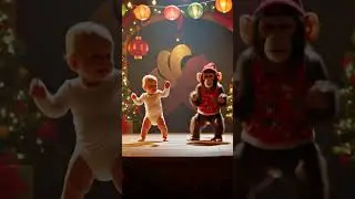 Baby and Monkey Synchronized Holiday Dance